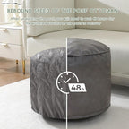 HIGOGOGO Round Stuffed Pouf Ottoman, Pu Leather Poufs with Foam Chunk Filling, Furry and Fluffy Pouf Foot Stool Storage Ottoman, 20 X 15 Floor Poufs Foot Rest for Living Room, Grey