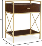 Leick Home 9069-WA One Drawer Nightstand Side Table Contemporary Modern USB-C Fast Charging Station A/C USB Charging Port Integrated Durable Solid Metal Wood Living Room Bedroom Office Walnut and Gold