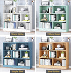 IOTXY Open Shelf Low Bookcase - Wooden 3-Tier Floor Standing Display Cabinet Organizer with Base, 7 Cubes Short Horizontal Bookshelf in Warm White