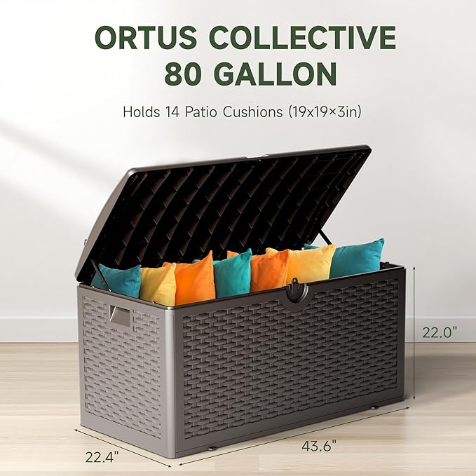 80 Gallon Resin Storage Box, All-Weather, Lockable Multi-Purpose Deck Box for Outdoor Cushions, Patio Items, and Garden Equipment, Pure Brown