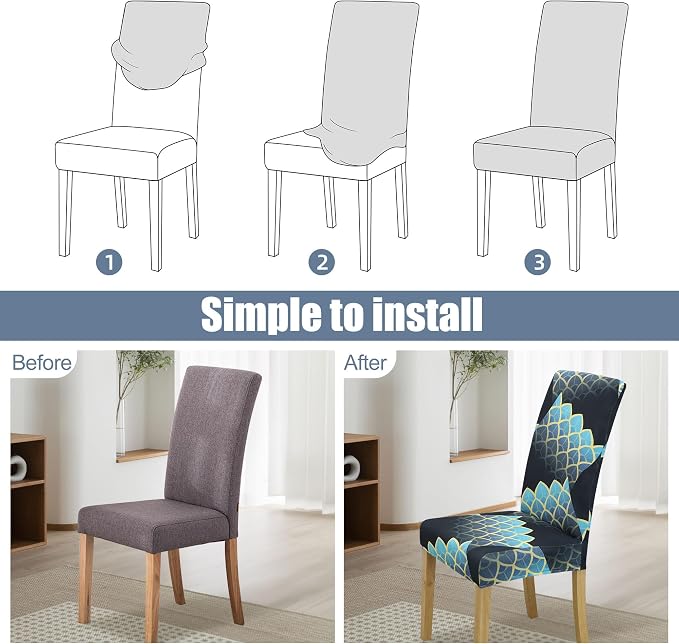 Dining Chair Covers, Stretch Seat Covers, Washable Furniture Protector | 4 Pack, Washable, Stretch Fit, Soft, Non Slip, Dining Chair Covers, Seat Protector, Furniture Cover,Easy Clean