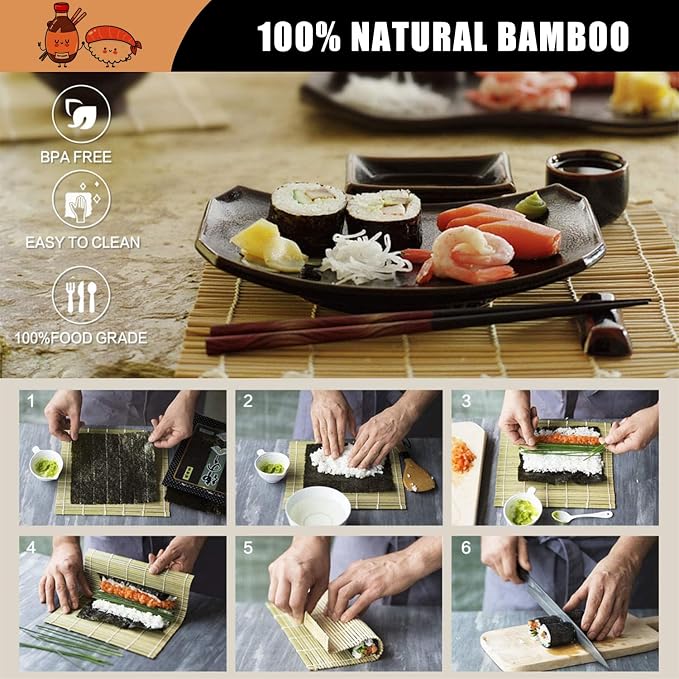 Sushi Making Kit For Beginners - 22 Piece DIY Sushi Roller Kit with Bamboo Sushi Rolling Mat, Sushi Bazooka, Chef's Knife, Chopsticks, Holder - Best Starter Sushi Kit (Pink)