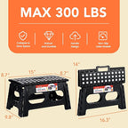ACSTEP 9 Inch Folding Step Stool, 15 Inch Extra-Wide, 300 lbs, Black | Non-Slip Heavy Duty Foldable Step Stool for Kids and Adults, Extra-Wide for Comfort and Stability, for Bathroom and Kitchen