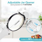 Jar Opener for Seniors with Arthritis, 7 in 1 Bottle Opener and Wine Corkscrew, Easy Grip Kitchen Gadget for Weak Hands Elderly, Retractable Jaw Lid Opener with Magnetic Storage (Off-White)