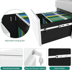 YITAHOME 3-Drawer Mobile File Cabinet with Lock, Office Storage Filing Cabinet for Legal/Letter Size, Pre-Assembled Metal File Cabinet Except Wheels Under Desk -White