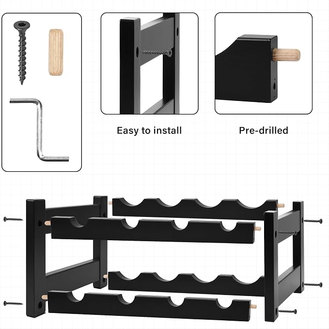 VASMIA Bamboo Wine Rack, 2-Tier Wine Racks Countertop Cabinet Wine Holder Wine Storage Shelf for Pantry Kitchen Bar Black