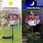 Outdoor Solar Lights 2 Pack, Solar Garden Lights with 18 Butterflies Decoration Outdoor Lamps, Waterproof Butterfly Flower Lights for Patio Yard Lawn Garden Decor, Gifts for Mom Women