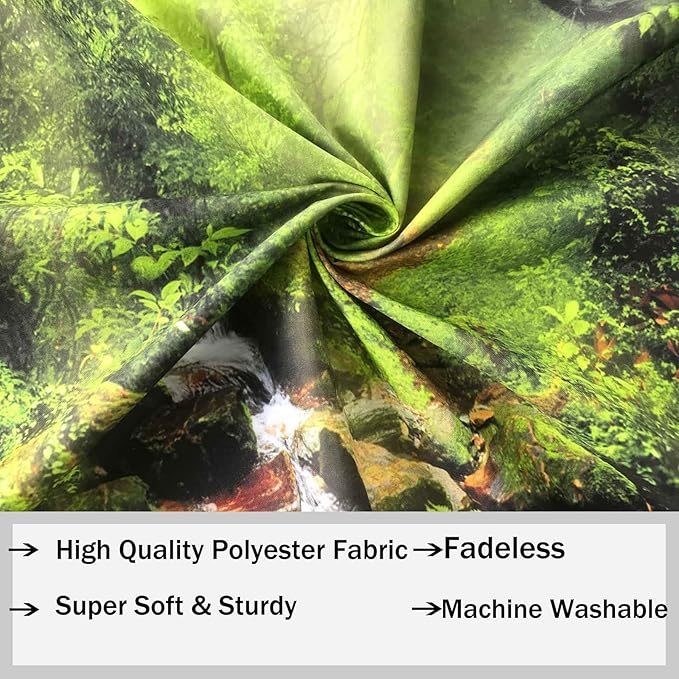Misty Forest Tree Cave Tapestry Nature Green Tapestry Enchanted Rainforest Tropical Jungle Sunshine Flowing Stream Landscape Wall Tapestries for Living Room Bedroom Dorm Office (50" × 60")