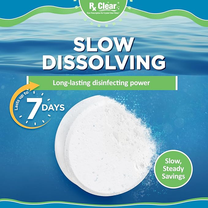 Rx Clear 3" Inch Chlorine Tabs | 20 Pounds | Individual Stabilized Chlorinating Tablets for Sanitizing Swimming Pools | Long Lasting, Slow Dissolving, and UV Protected