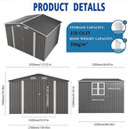 10x8 FT Outdoor Storage Shed with Window, Metal Sheds & Outdoor Storage with Lockable Door and 4 Vents, Outside Storage Shed Waterproof for Backyard, Garden, Patio, Gray