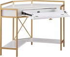 Leick Home 9230-WTGL Claudette Mixed Metal and Wood Desk, 48" W, White/gold
