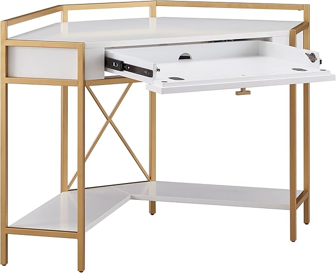 Leick Home 9230-WTGL Claudette Mixed Metal and Wood Desk, 48" W, White/gold