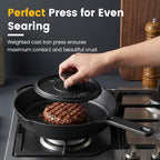 Cast Iron Skillet Set 10 Inch Pre-Seasoned Frying Pan with Burger Press | 8 Inch Grooved Smash Burger Press for Bacon, Heavy Duty Grill Pan for Gas Stove, Oven, BBQ and Campfire