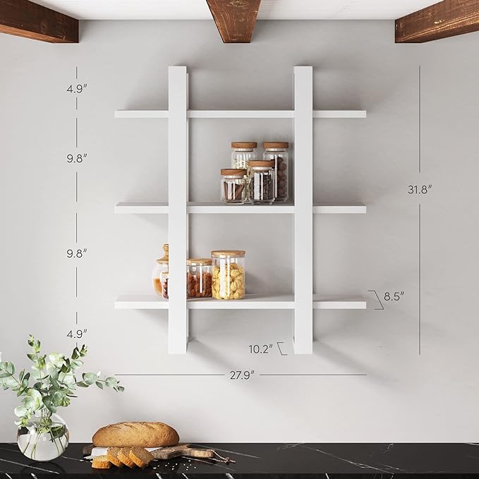 Nathan James Benji Floating Wall Book Shelves, 3-Tier Display Shelf, Decorative Modular Shelf in Solid White Wood for Bedroom, Nursery, Bathroom or Kitchen