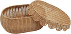 3 Pcs Wicker Storage Baskets with Lid Hand Woven Plastic Wicker Set Round Scalloped Organizer Box Natural Woven Storage Bins for Picnic,Bread,Eggs,Fruits
