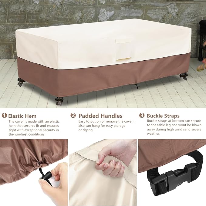 okcool Outdoor Coffee Table Cover,Waterproof Rectangular Patio Small Side Table Cover,48 x 28 x 16 inch, Outdoor Table Covers Waterproof Rectangle,Beige & Brown