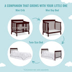 Aden 4-in-1 Convertible Mini Crib In Cherry, Greenguard Gold Certified, Non-Toxic Finish, New Zealand Pinewood, With 3 Mattress Height Settings