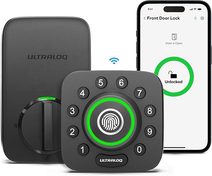 ULTRALOQ U-Bolt Pro WiFi Smart Lock with Door Sensor, 8-in-1 Keyless Entry Door Lock with Fingerprint ID, App Remote Control, Built-in WiFi Keypad Deadbolt, Auto Unlock, IP65 Waterproof, Easy Install