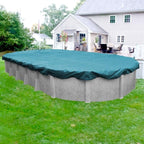 Pool Mate 18 x 24 ft Deluxe Blue Winter Oval Pool Cover for Above Ground Pools, 4 ft Overlap (22 x 28 ft Cover Size), Solid 10 x 10 Scrim, 2.91 oz/yd2, 12-Year Warranty, Style: 581824-4A