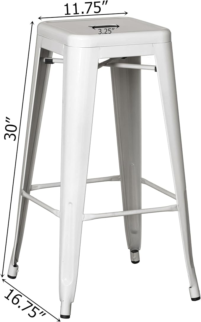 4-pcs 30-inch Backless Metal Bar Stool Stackable Heavy-Duty Counter-Height Chair for Home Bars Patios Kitchen Islands Cafes Restaurants Bistros and Dining Areas for Indoor & Outdoor, White