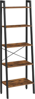 VASAGLE Ladder Shelf, 5-Tier Bookshelf, Storage Rack, Bookcase with Steel Frame, Wood Look Accent Furniture with Metal Frame, 22.1 x 13.3 x 67.7 Inches, Rustic Brown ULLS45X