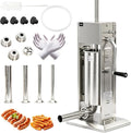 CTJ Sausage Stuffers Stainless Steel Sausage & Churro Maker 5L/11Lb,Silver | Manual 2 in 1 Sausage Stuffer & Churro Maker, 2-Speed Adjustable Vertical Sausage Maker, 4 Stuffing Tubes & Churros Nozzle
