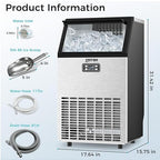 OSTBA Commercial Ice Maker Machine, 100Lb/24H, Self-Cleaning, 33Lbs Storage | Under counter design, 45 cubes in 10mins, LED control, stainless steel, adjustable ice thickness for restaurant ,bar and home