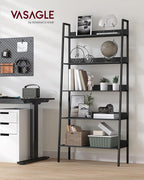 VASAGLE Bookshelf, 5-Tier Bookcase, Ladder Shelf for Home Office, Living Room, Bedroom, Kitchen, Ebony Black and Ink Black ULLS129B56
