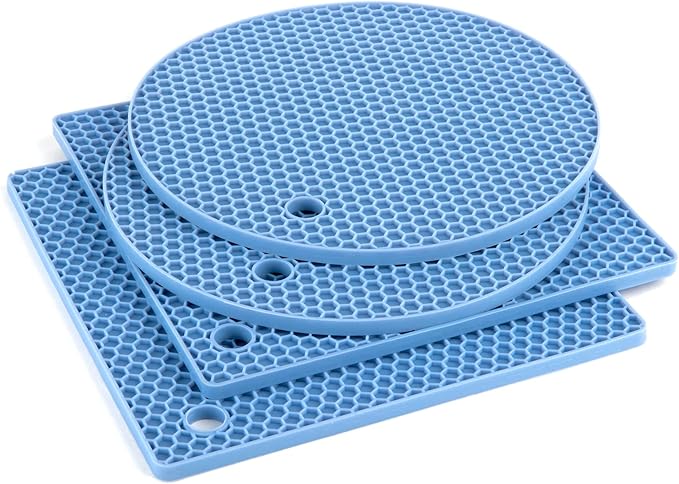 Joyhalo Trivets for Hot Dishes - Hot Pads for Kitchen, Silicone Pot Holders for Hot Pots and Pans, Silicone Mats for Kitchen Countertops, Table, Flexible Easy to Wash and Dry, Blue