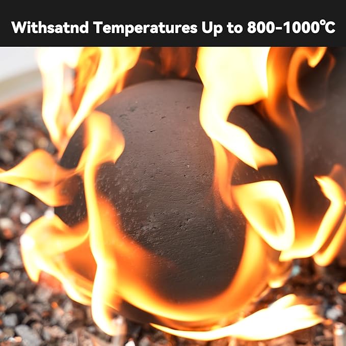Skyflame 6 Inch Ceramic Fireplace Balls, Set of 4 Black Round Fire Stones Reusable Fire Pit Balls for Indoor and Outdoor Fire Pits or Fireplaces Accessory