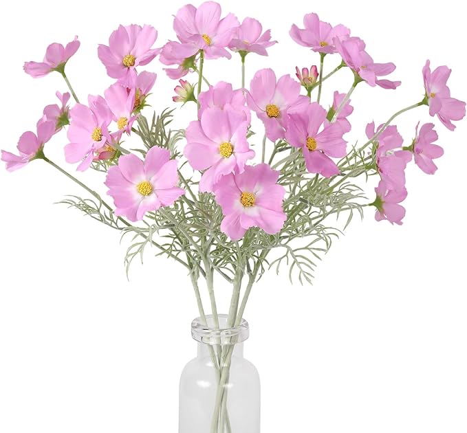IPOPU Light Purple Cosmos Artificial Flowres 5PCS Fake Wildflowers 24.5" Lilac Flowers Artificial Daisies Silk Flowers with Stems for Baby Shower Centerpieces Home Table Decor (Light Purple)