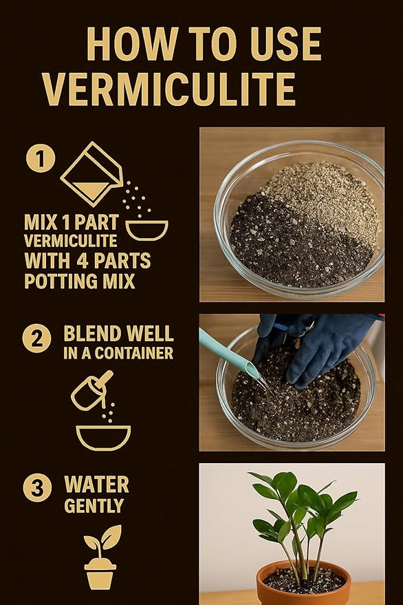 Horticultural Organic Vermiculite for Plants - Medium Grade - Natural Soil Additive for Gardening, Houseplants, Mushrooms, Potted Plants, Hydroponics, Terrariums (3 Quart)