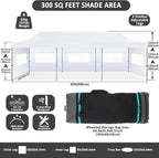 COBIZI 10x30 Pop Up Canopy with 8 Sidewall,Heavy Duty Canopy UPF 50+ All Season Wind Waterproof Commercial Outdoor Wedding Party Tents for Parties Canopy Gazebo with Roller Bag(10 x 30 ft White)