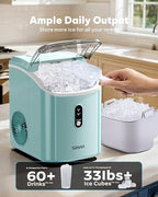 Nugget Ice Maker Countertop, Silonn Chewable Pellet Ice Machine with Self Cleaning Function, Pebble Portable Ice Maker with Ice Scoop for Home Kitchen Office, Green