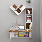 Folding Wall Mounted Drop Leaf Table, Foldable Desk with Moveable Cabinets, Floating Laptop with Convertible Storage Shelves, Multifunctional Computer Workstation in Home for Space Saving