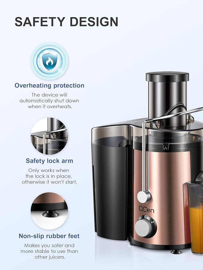 Juicer Machine 800W Centrifugal Juicer with Wide Mouth Feed Chute | For Fruits And Vegetables, Stainless Steel, BPA-Free Parts, Easy To Clean, Rose Gold Finish, Fast Juice Extraction