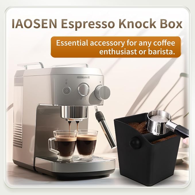IAOSEN Knock Box Square High Sidewall Design Espresso Knock Box Shock-absorbent Knock Box Espresso with Removable Knock Bar and Non-Slip Base Espresso Accessories for Home/Office