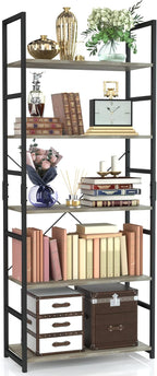 NUMENN 5 Tier Bookshelf, Tall Bookcase Shelf Storage Organizer, Modern Book Shelf for Bedroom, Living Room and Home Office, Grey
