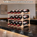 Wooden Wine Rack, countertop Wine Rack, 8-Bottle Stackable Wine Storage Rack, DIY Assembled Wine Holder, Used in Kitchens, countertops, etc (3 Layers of 12 Bottles)