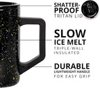 Elemental Insulated Coffee Mug - Triple-Wall Stainless Steel Summit Travel Cup for Hot and Cold Drinks - Thermal Coffee Mug with Lid and Handle for Camping, Office & Travel 16oz - Black Speckle