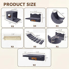Cat Wall Furniture, 13 in 1 Moon & Bridge Cat Wall Shelves, Grey | Wall Mounted Cats Shelf Set with Plush Fabric, Cat Climbing Systems for 16 Inch Drywall, Condo, Scratching Post, Space-Saving