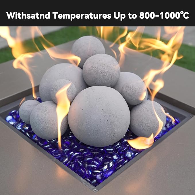 Skyflame 12PCS Fireplace Ceramic Balls, Mixed of 4 Sizes Fire Pit Balls Set for Indoor and Outdoor Fire Tables or Fireplaces Accessory,Gray