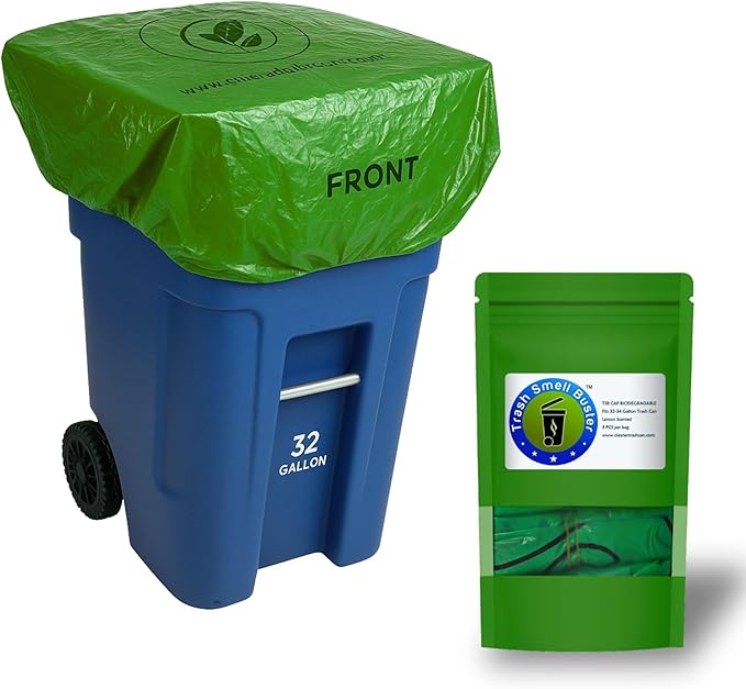 Outdoor Trash Can Cover Biodegradable Odor Eliminating Bag with Elastic Band Lemon Scented Durable 32 Gallon 3 Pack