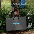 Renogy E Flex 120 Watt Foldable Solar Panel with Adjustable Kickstand and Integrated Carry Handles for Road Trip, Camping, RV, and Fishing