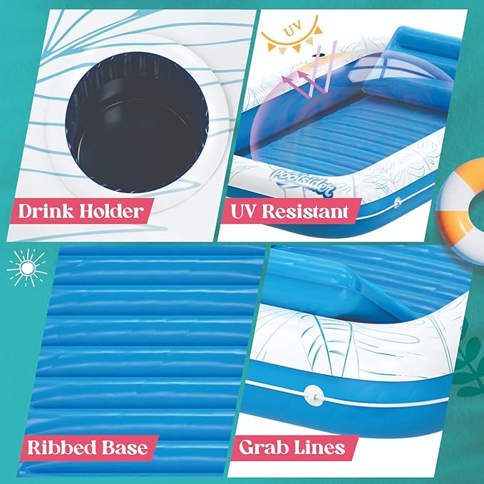 Premium Inflatable Tanning Pool Lounger | Large Inflatable Tanning Bed for Adults - 4 in 1 Multipurpose Suntan Tub | Pool Floats Adults, Inflatable Pool Float | Tanning Float - Sunbathing Pool Raft