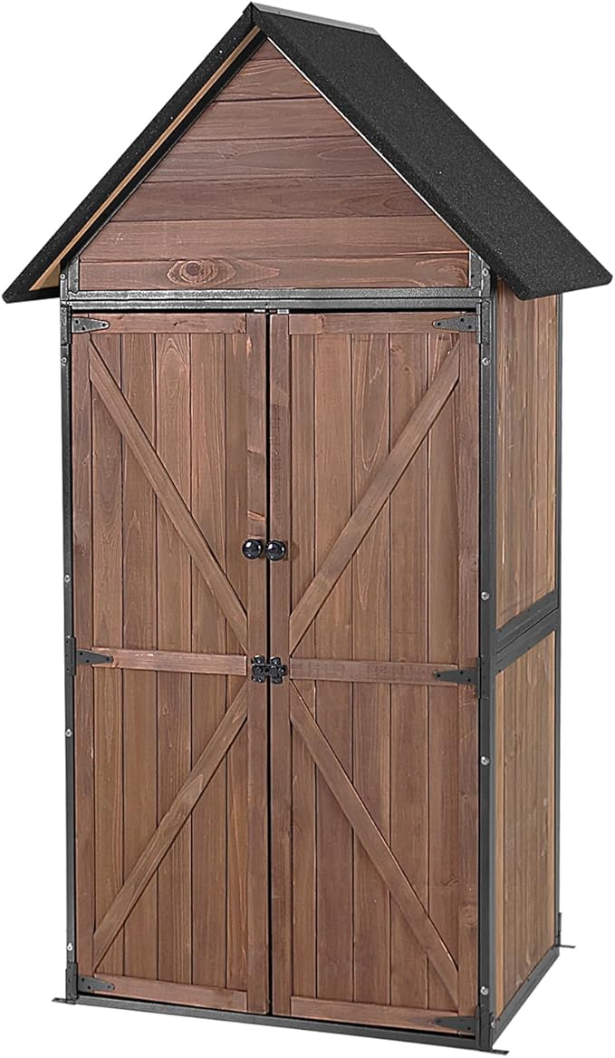 Outdoor Storage Shed Cabinet Strong Iron Frame Surrounding Garden Tool Storage with Adjustable Shelfs,Large Space