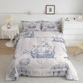 Nautical Comforter Set Sailboat Down Comforter Full,Blue White Vintage Style Quilted Duvet Set Luxury Anchor Crab Pattern Bedding Insert Set for Kids, Adult Teen Boys Girls Bedroom Ocean Beach Decor