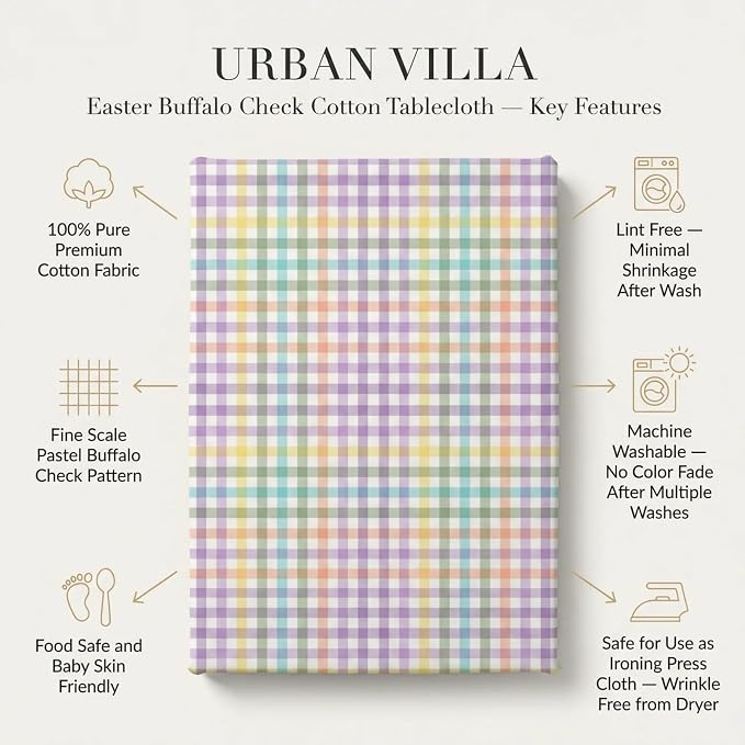 Urban Villa Tablecloth Cotton Tabletop 52x70 (4-6 Seats) Easter Checks