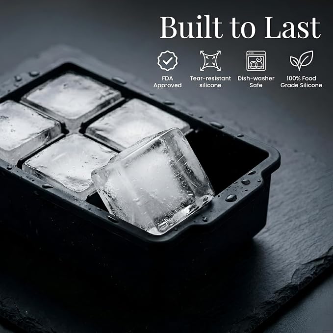 KitchFort® Large Silicone Ice Cube Tray (2-Pack) - 2" Big Ice Mold with Lid | Easy Release, Cocktail, Whiskey Ice Cubes Mold - Food Grade - Ice Cube Trays for Freezer - Stackable Silicone Ice Tray