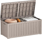 180 Gallon Outdoor Storage Box Waterproof Lockable Resin Deck Box Large, Patio Storage Bin for Pool Accessories Cushion Furniture, Garden Tools, UV-Resistant Outside Delivery Grey